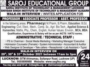 Saroj Educational Group Biotech Faculty Jobs