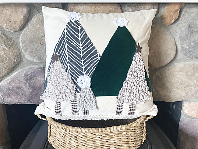 Sherpa Christmas pillow in a basket