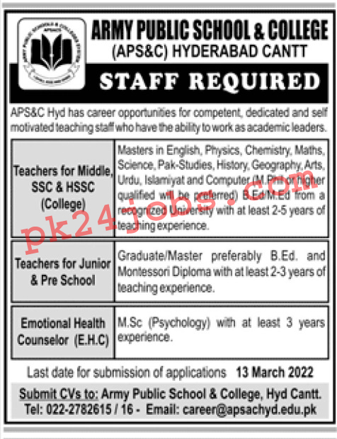 Army Public School Jobs 2022 – Today Jobs 2022