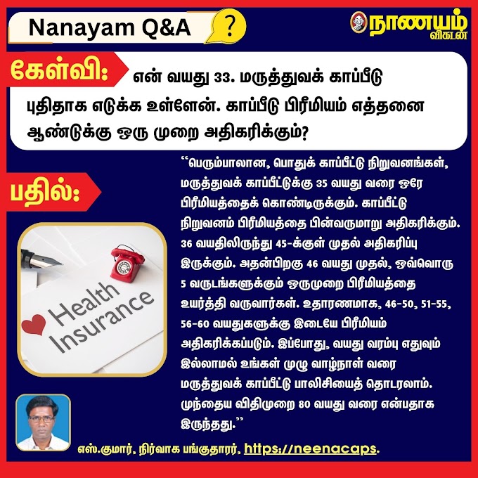 காப்பீட்டு நிறுவனங்கள், மருத்துவக் காப்பீட்டுக்கு 35 வயது வரை ஒரே பிரீமியத்தைக் கொண்டிருக்கும். Health insurance