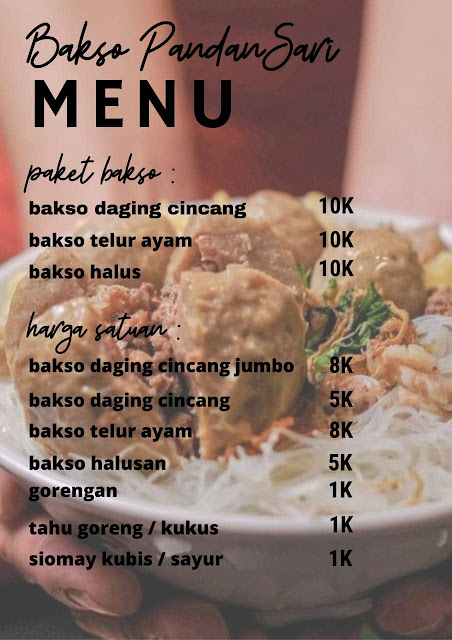 Bakso Pandan Sari Surabaya Menu