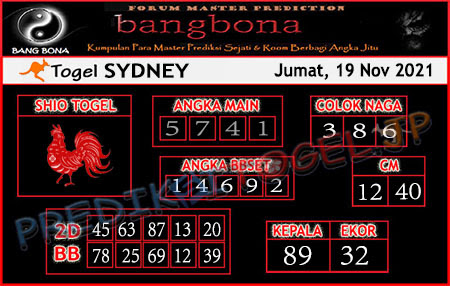 Prediksi Bangbona Sydney Jumat 19 November 2021