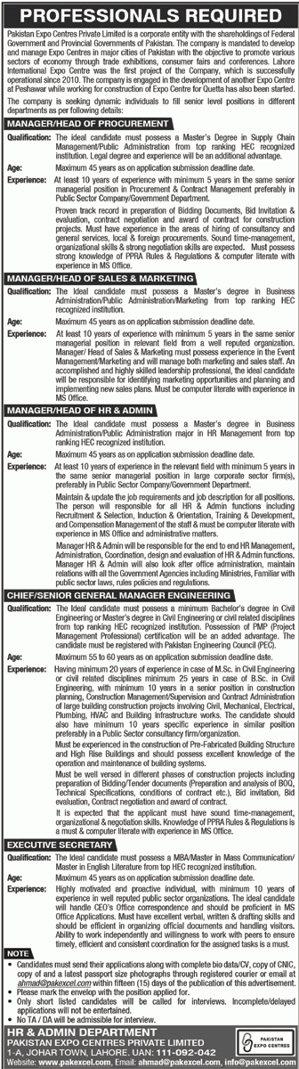 Pakistan Expo Centres Pvt Ltd Lahore Jobs 2021 | Latest Job in Pakistan