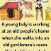 A young lady is working at old people home