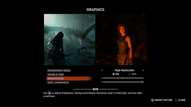 Shadow of the Tomb Raider HDR Settings Screen