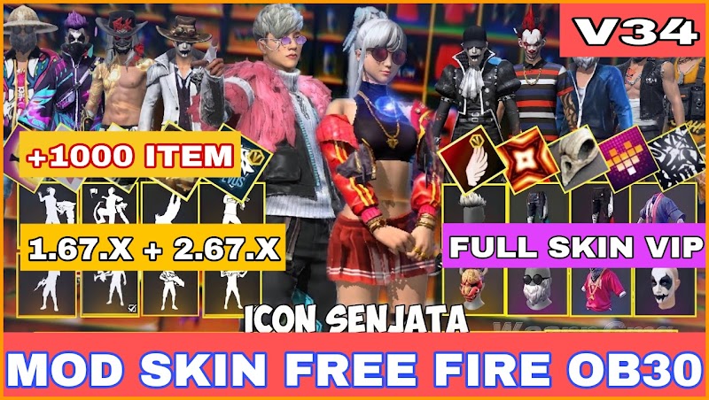 MOD SKIN FREE FIRE OB30 V34 - SKIN SÚNG VIP, TRANG PHỤC, HÀNH ĐỘNG + KHÔNG LỖI TÌM TRẬN| PTN FF