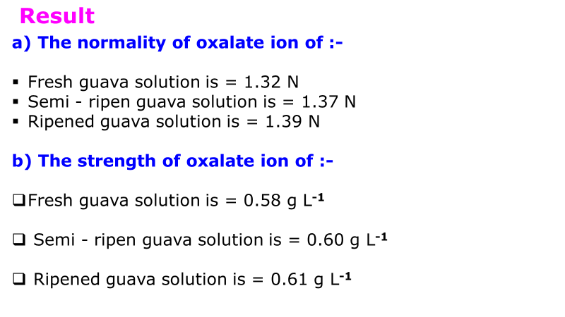 Study of oxalate ion  content in guava fruit