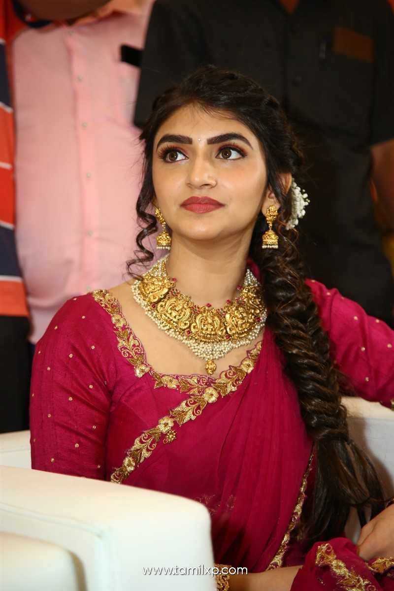 Telugu Actress Sreeleela Red Half Saree Stills