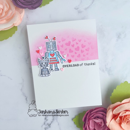 Robot Thank You Card by Farhana Sarker | Love Bots Stamp Set and Petite Hearts Stencil by Newton's Nook Designs