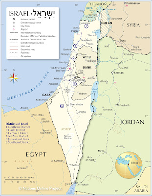 Map of Israel and their surrounding nations.