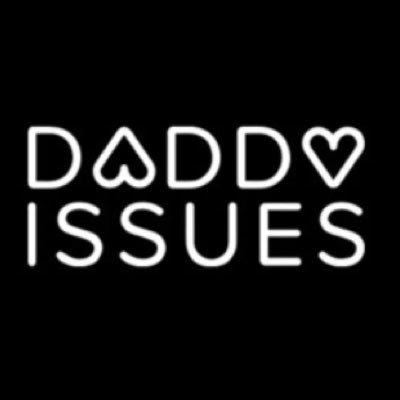 Daddy Issues spelled with hearts on the A and Y white text on a back background