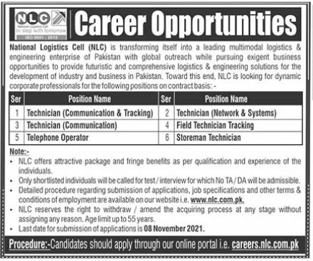 Latest National Logistics Cell NLC Jobs 2021 Online Apply