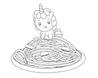 Unicorn eats pasta coloring page
