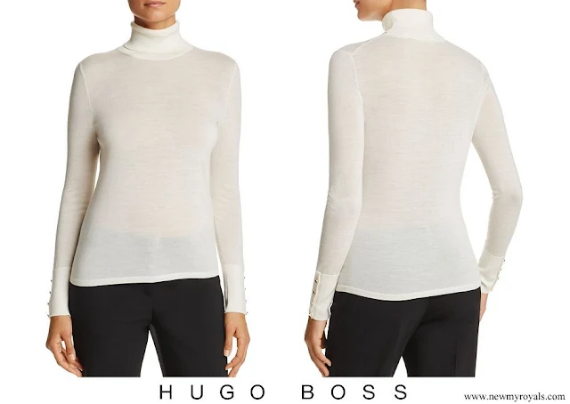 Queen Letizia wore BOSS Farrella Button Cuff Wool Turtleneck Sweater