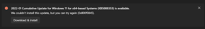 [Fixed] 2022-01 cumulative update for windows 11 for x64-based systems (KB5008353) is available we couldnt install this update, but you can try again (0x800f0845)