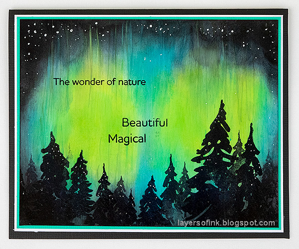 Layers of ink - Aurora Borealis Tutorial by Anna-Karin Evaldsson. With Simon Says Stamp Forest Scenery.