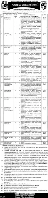 The Punjab Safe Cities Authority (PSCA) Male and female Jobs 2022