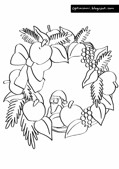 A coloring page of a Christmas wreath / Värityskuva joulukranssista