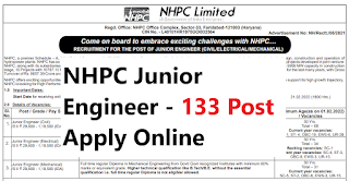 NHPC JE Vacancy NHPC Junior Engineer - 133 Post Vacancy