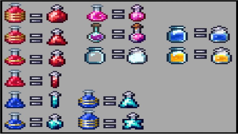 Some potions and combinations of these in Terraria