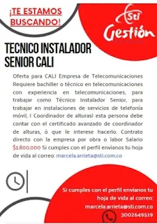 📂 Empleo en Cali HOY como Tecnico Instalador senior 💼 |▷ #Cali #SiHayEmpleo #Empleo