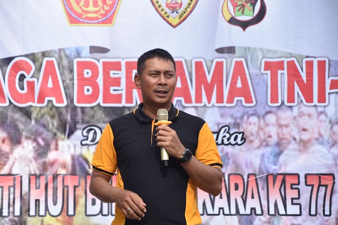 Jelang Hari Bhayangkara Ke - 77 Polresta Jayapura Kota Gelar Olahraga Bersama TNI - Polri