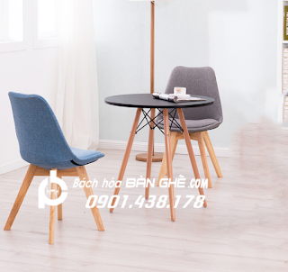 Ghế Eames chân gỗ bọc vải bố xanh xám GLM27- ghế dành cho quán cafe, cửa hàng tại Tp.HCM