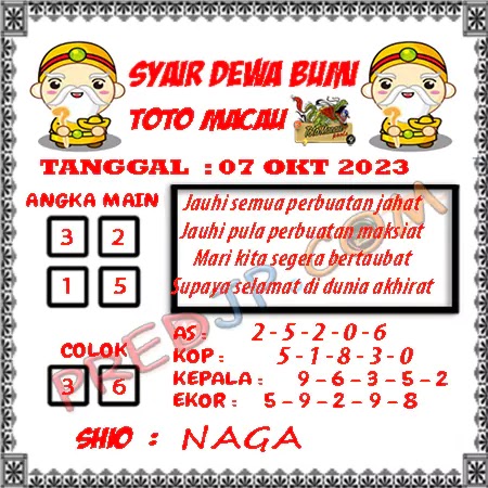 Prediksi Dewa Bumi Togel Macau Pools Sabtu 07-10-2023