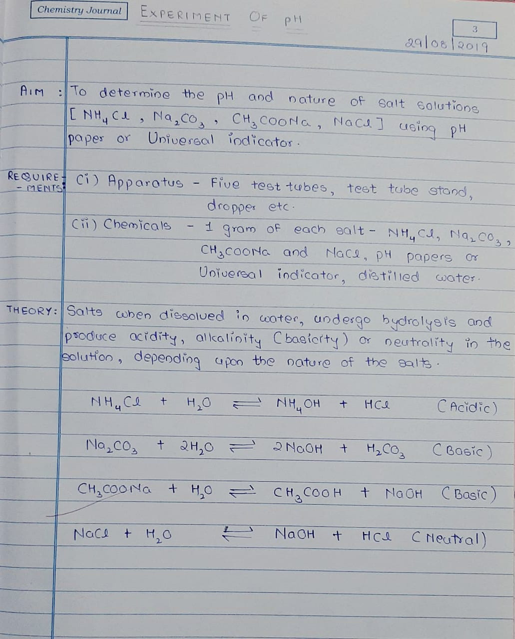 Maharashtra SSC Board 11th Class practical of CHEMISTRY Journal solutions