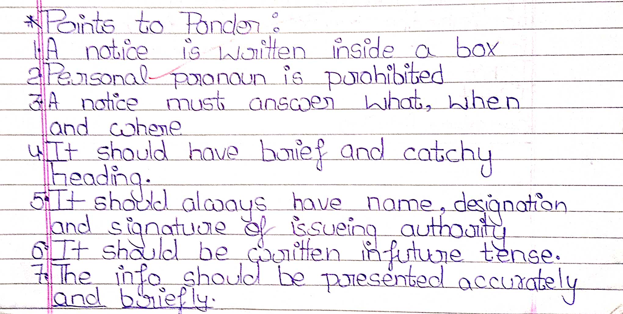Points to remember while writing a notice
