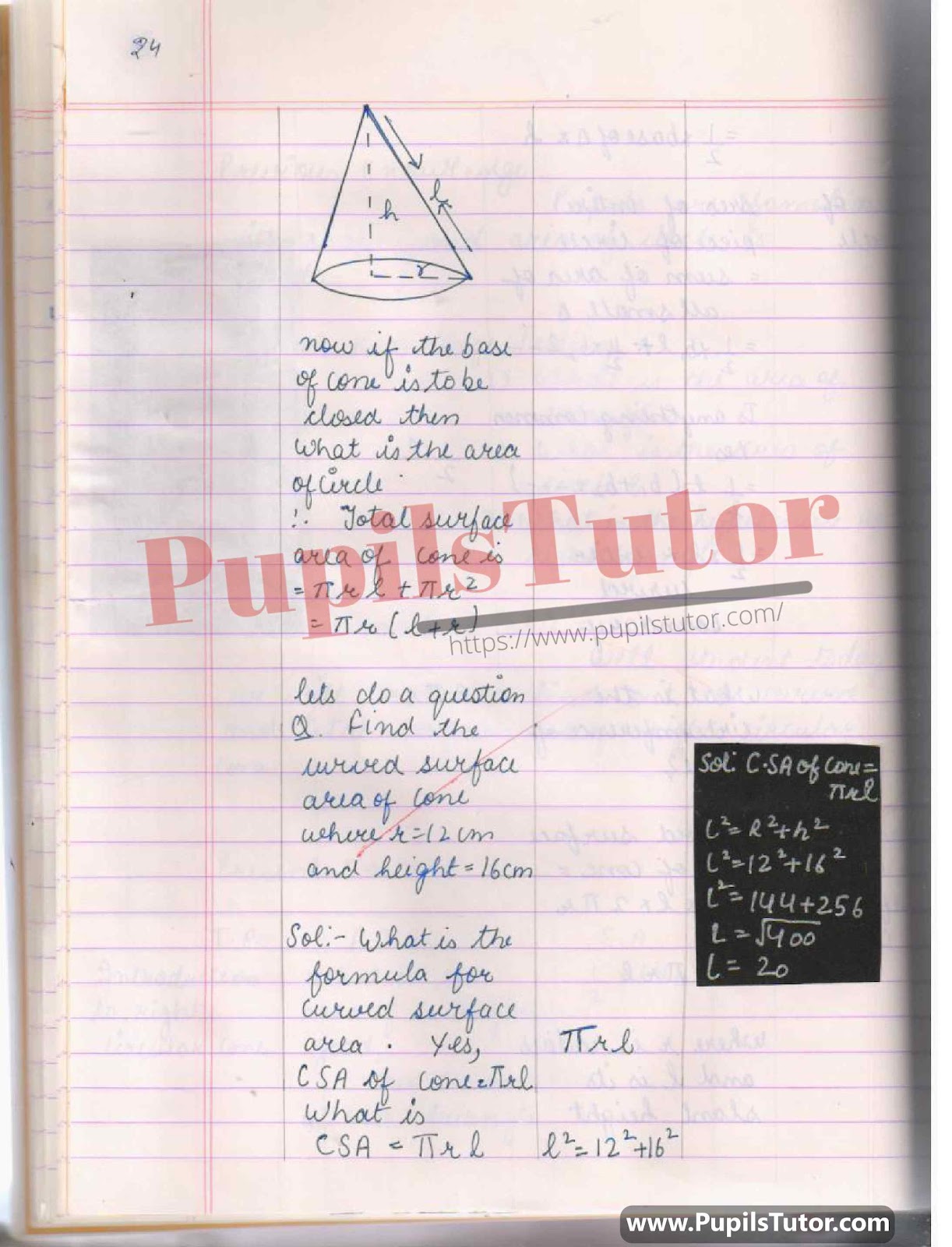 How To Make Math Lesson Plan For Class 8 And 9 On Total Surface Area Of Cone In English – [Page And Photo 4] – pupilstutor.com