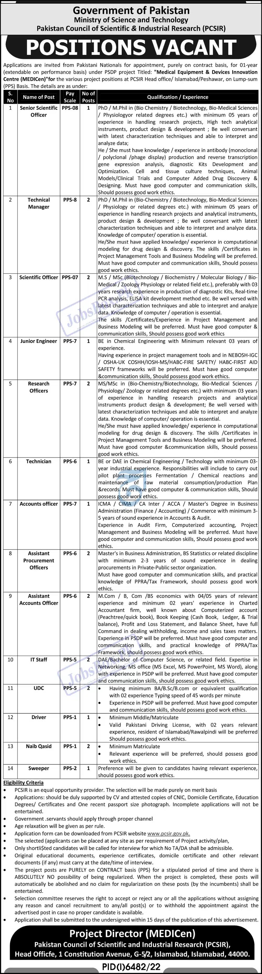 Pakistan Council of Scientific and Industrial Research PCSIR Jobs 2023-NewJob.Pk