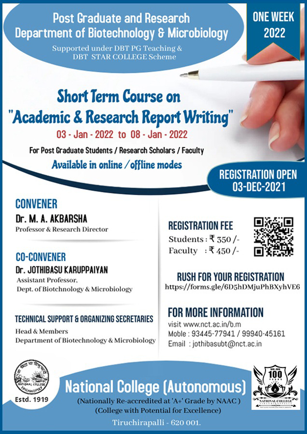 Boda envío evitar Short-Term Course on Academic & Research Report Writing | 3rd to 8th  January 2022