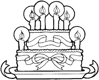 Birthday cake with 6 candles coloring page