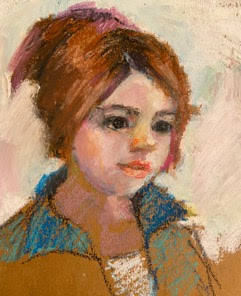 drawing young girl loose casual oil pastel