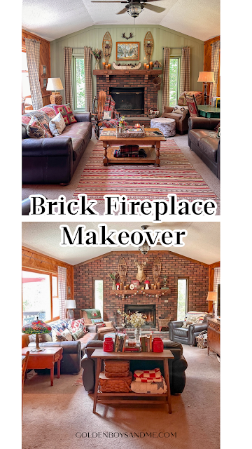 Brick fireplace makeover - www.goldenboysandme.com