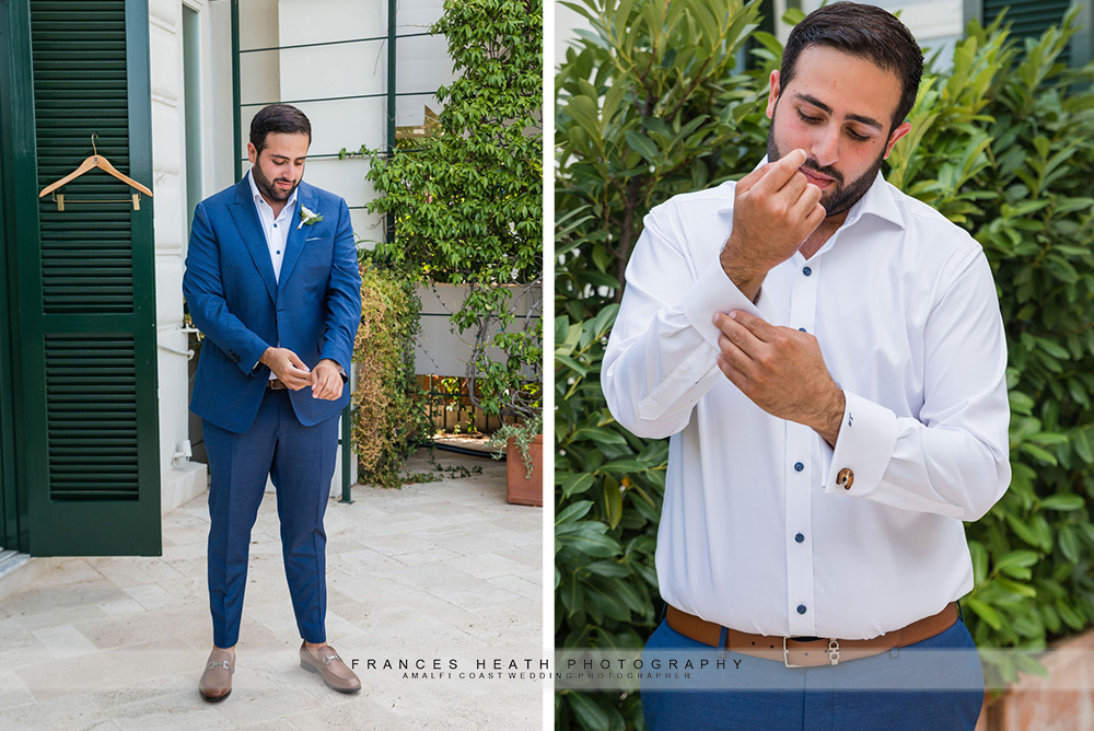 Groom putting on cuff links