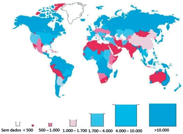 Índice de disponibilidade de água per capita (m³/pessoa/ano)