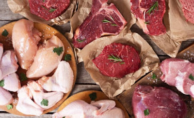 These meats are mammals such as cows, goats, rabbits, sheep, lamb, fish, chicken,  etc.