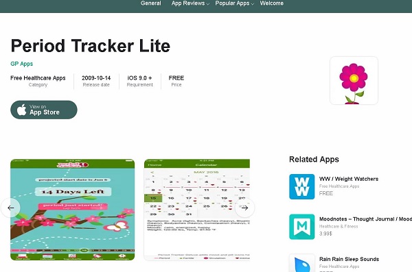 تطبيق الدورة الشهرية Tracker Lite لنظام iOS