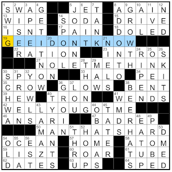 Rex Parker Does the NYT Crossword Puzzle: Sassy letter-shaped gesture  accompanying a retort / SAT 7-1-23 / Chess ranking system named for a  Hungarian physicist / George in aviation slang / German