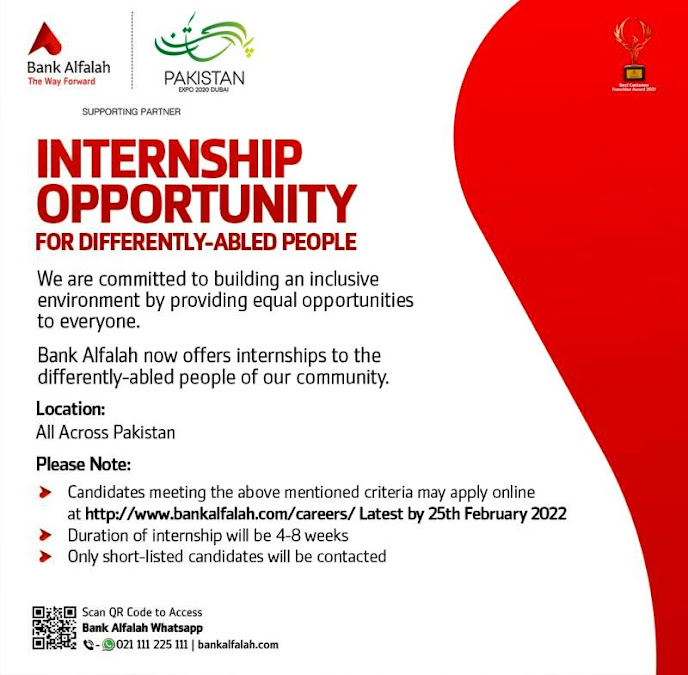 Internship Opportunity for Differently-Abled Individuals In Alfalah  Bank Pakisatn