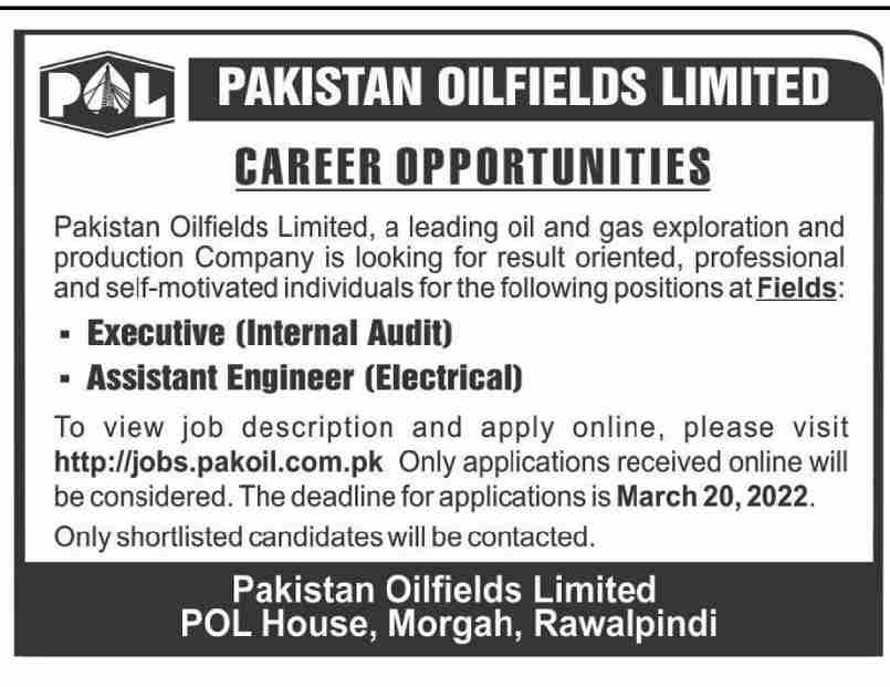 Latest Pakistan Oilfields Ltd Management Posts Rawalpindi 2022