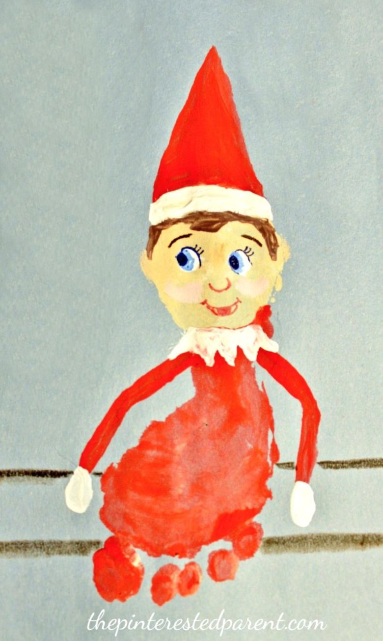 Elf on the shelf Christmas footprint art