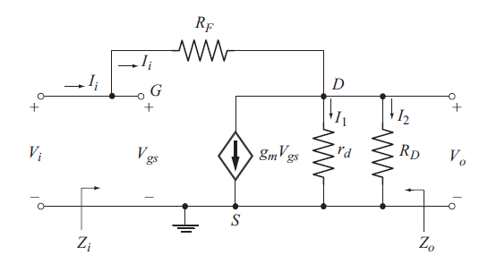ac equivalent circuit of common source with drain feedback