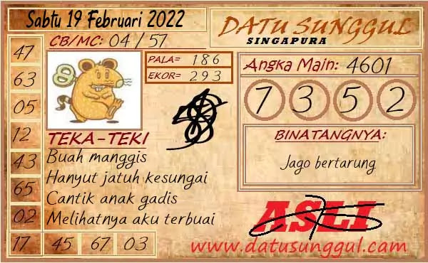 Prediksi Datu Sunggul SGP Sabtu 19 Februari 2022