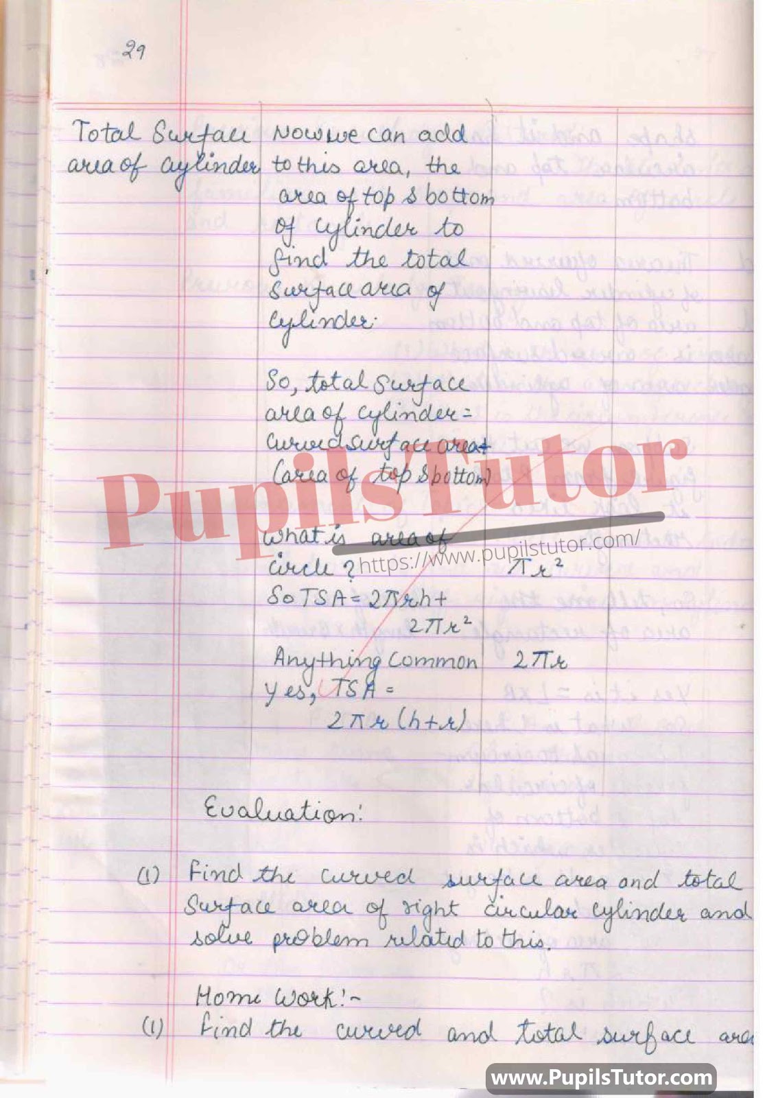 How To Make Math Lesson Plan For Class 9 And 10 On Surface Area Of Cylinder In English – [Page And Photo 4] – pupilstutor.com