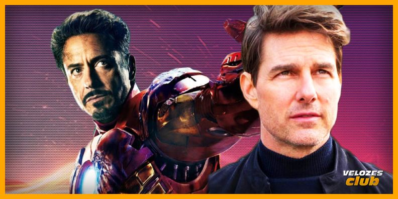 O astro Tom Cruise está presente na imagem. Ao fundo podemos ver Tony Stark na armadura do Homem de Ferro