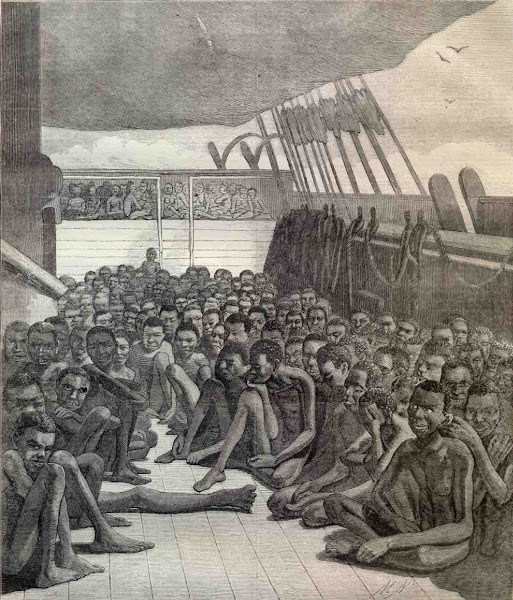 Imagen 516A | Ilustración de un barco de esclavos utilizado para transportar esclavos a Europa y América | Luciana Mc Namara / Dominio público