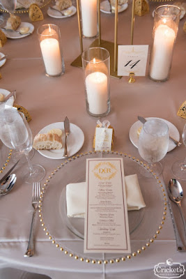 reception table with clear charger and white menu